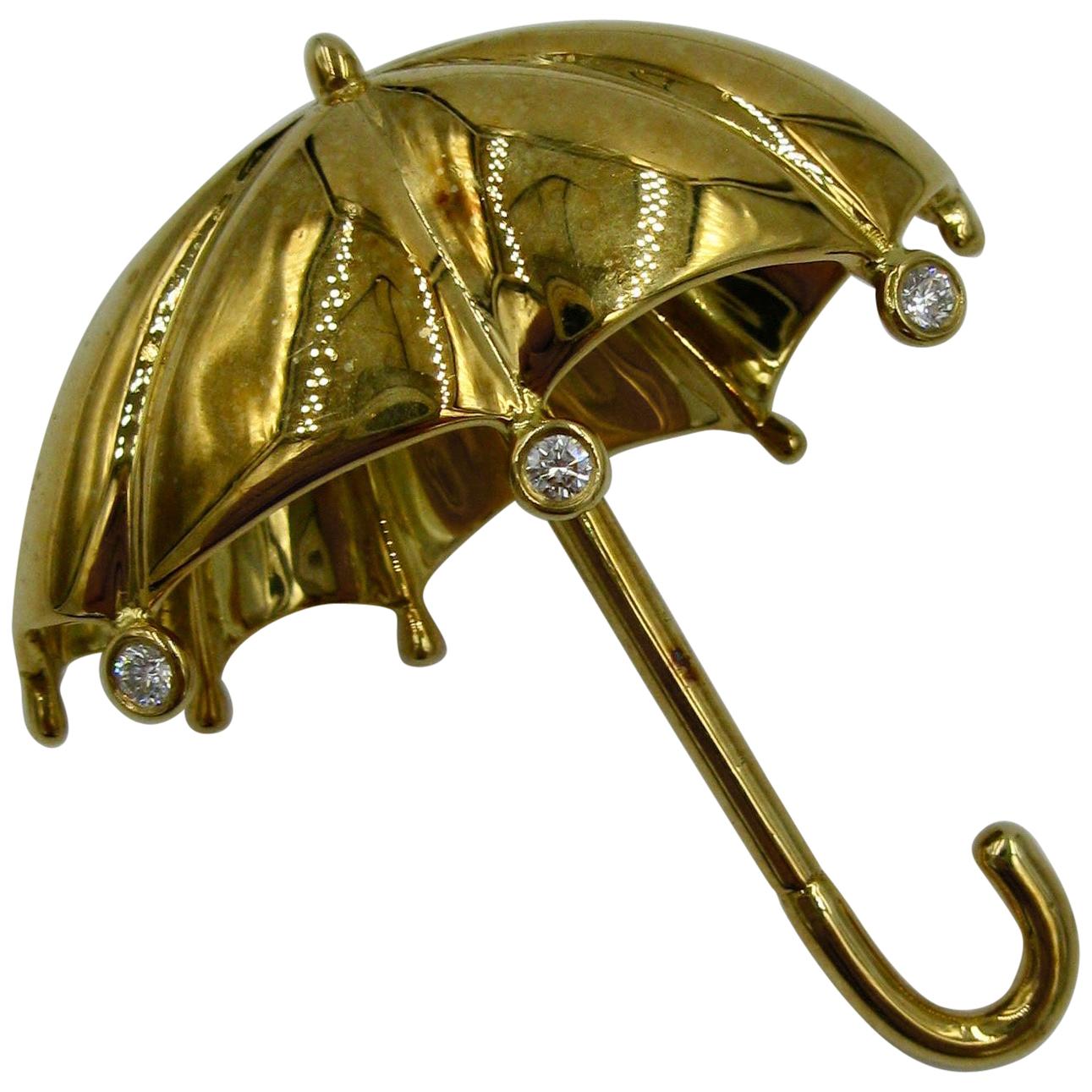 Tiffany 
Co. Diamond 18 Karat Yellow Gold Umbrella Brooch Pin Retro