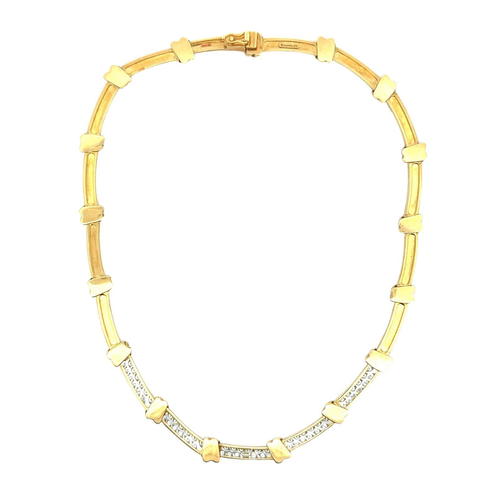 Modern Tiffany & Co. Diamond 18 Karat Yellow Gold Vintage Link Choker Necklace For Sale