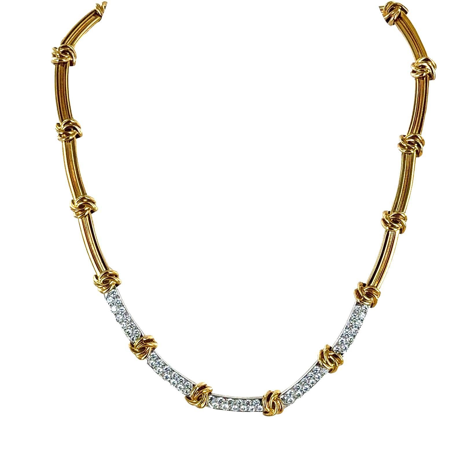 Tiffany & Co. Diamond 18 Karat Yellow Gold Vintage Link Choker Necklace In Excellent Condition For Sale In Boca Raton, FL