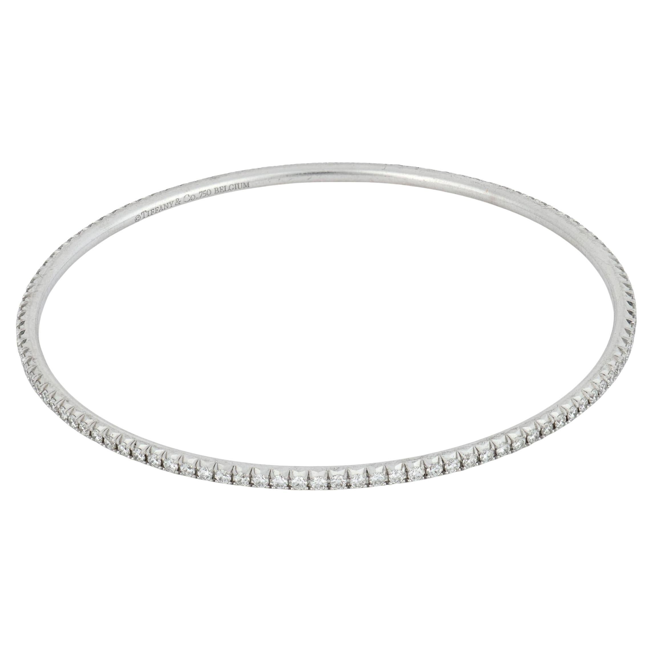 Tiffany 
Co. diamond 18k white gold bangle For Sale