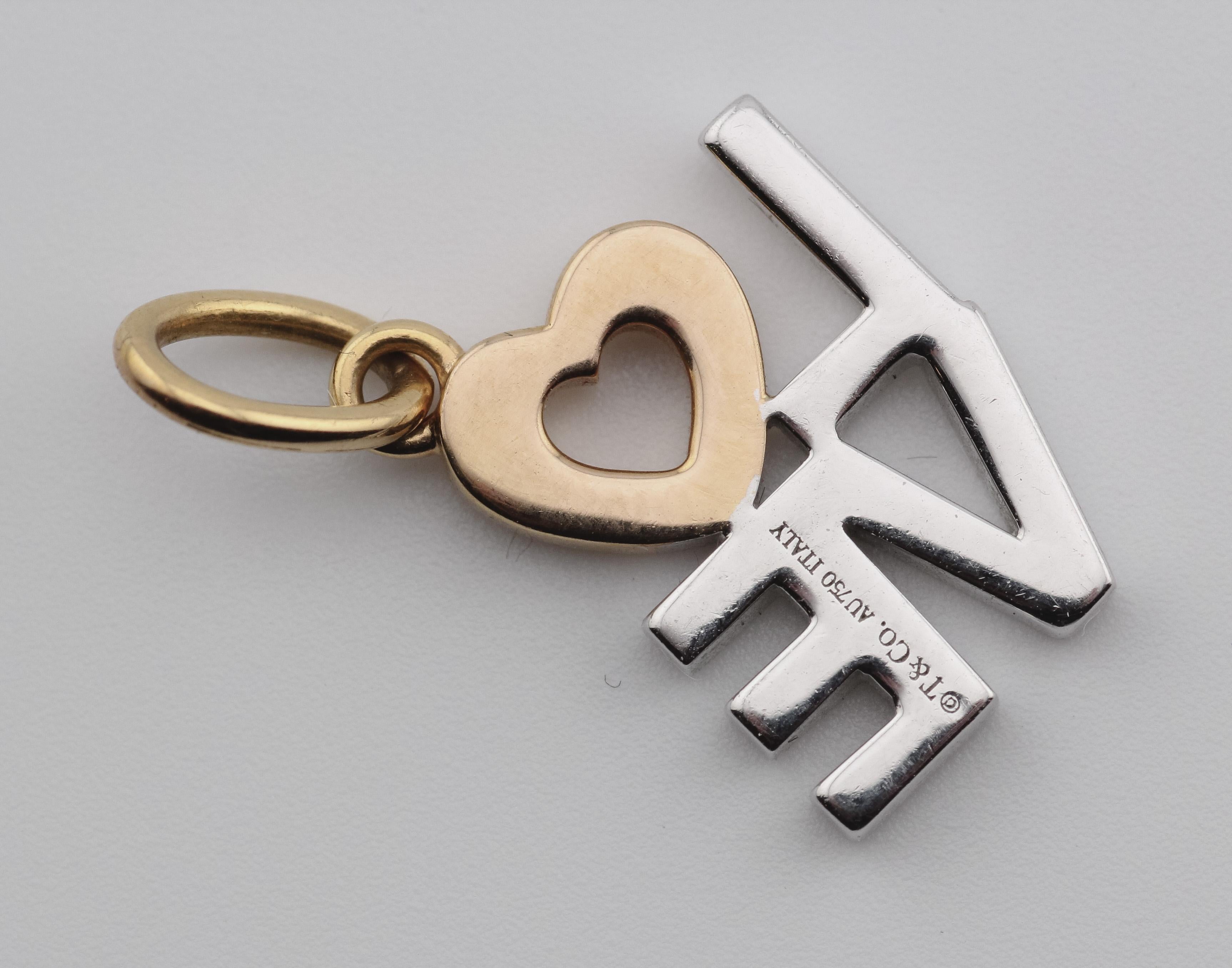 Tiffany & Co. Diamond 18K White Pink Gold Love Charm Pendant 2
