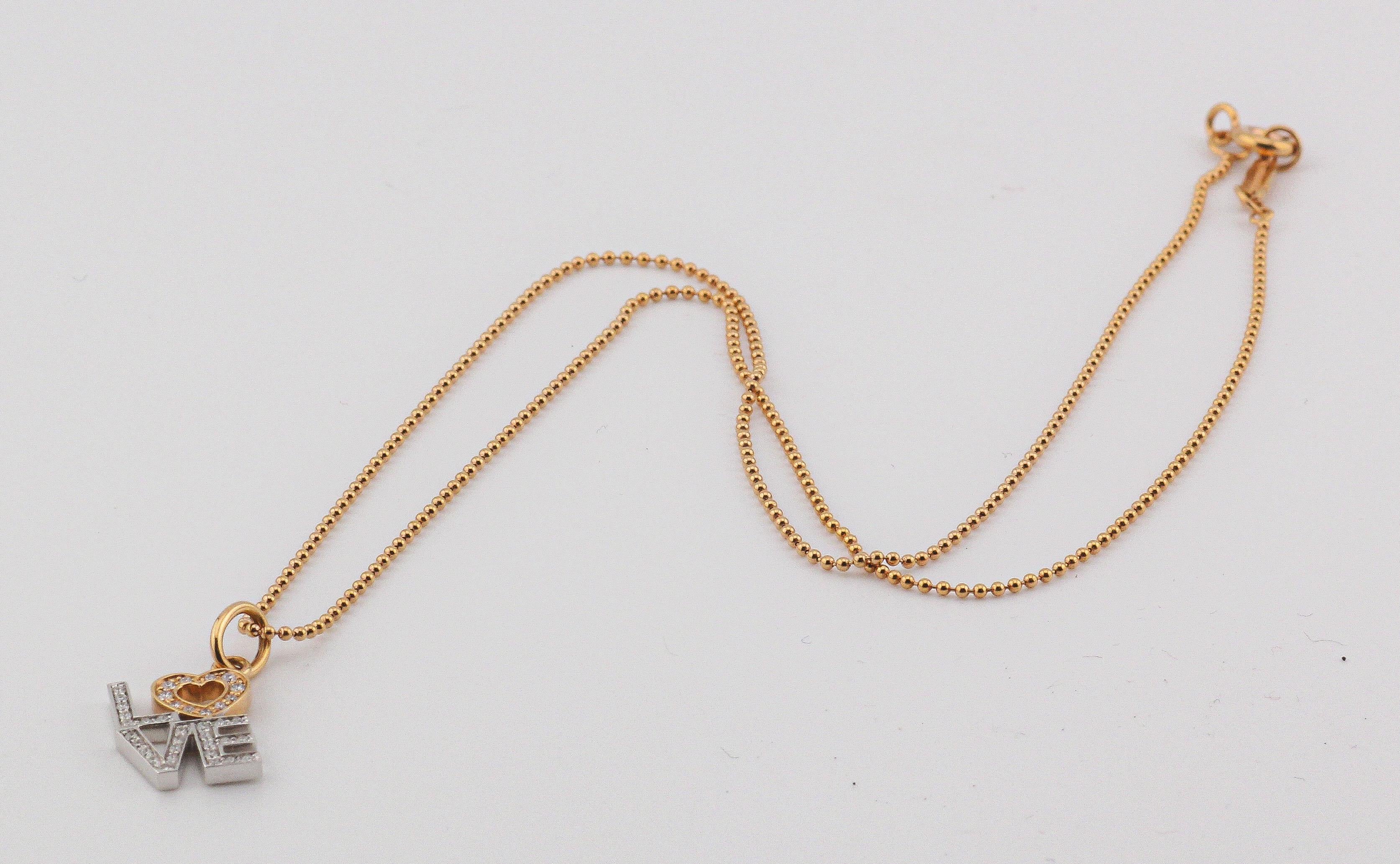 Brilliant Cut Tiffany & Co. Diamond 18K White Pink Gold Love Charm Pendant Necklace For Sale