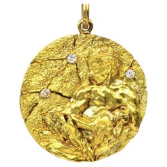 Vintage Tiffany & Co. Diamond 18K Yellow Gold Aquarius Zodiac Medallion Pendant