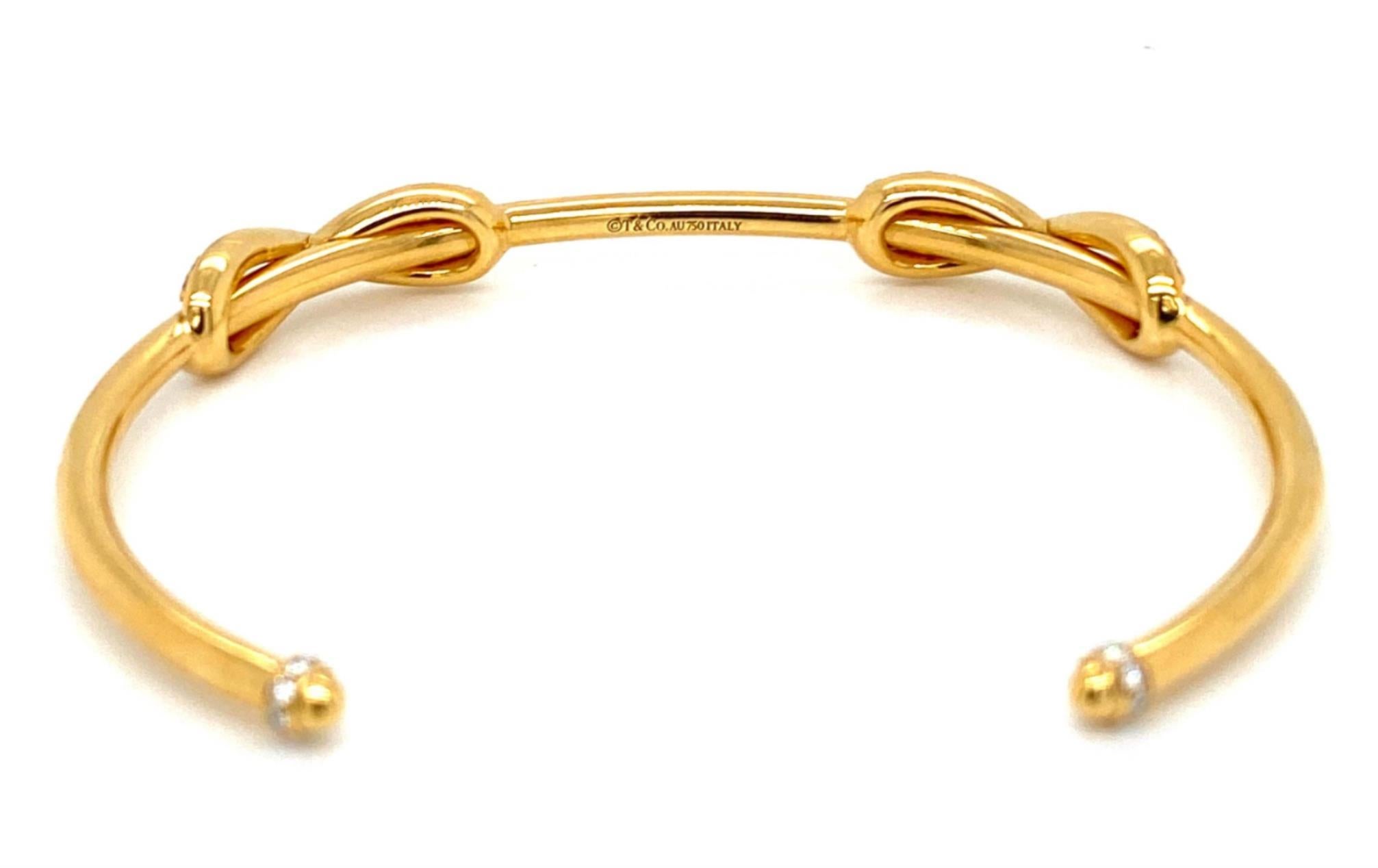 Modern Tiffany & Co. Diamond 18k Yellow Gold Double Infinity Cuff Bangle Bracelet