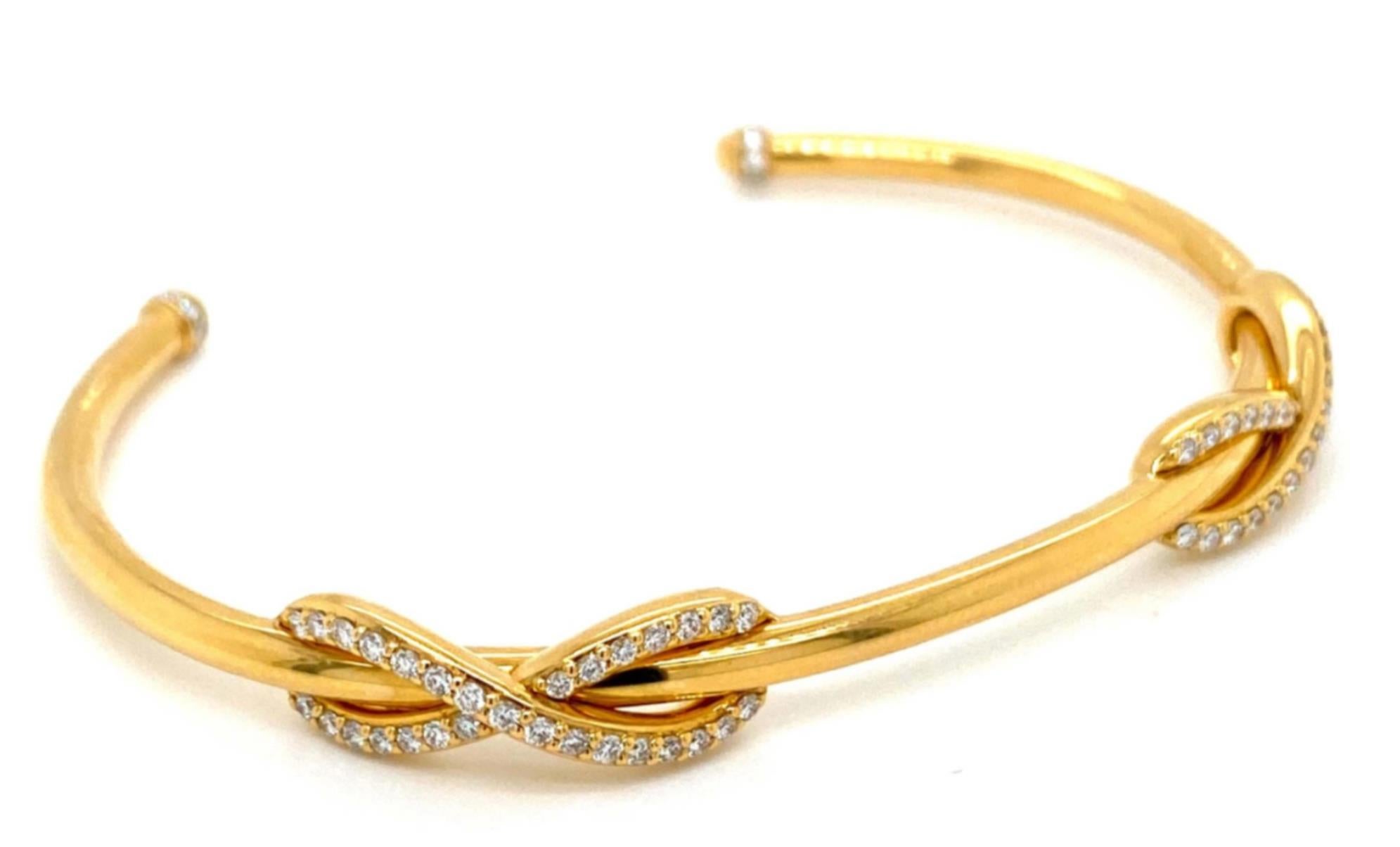 Round Cut Tiffany & Co. Diamond 18k Yellow Gold Double Infinity Cuff Bangle Bracelet