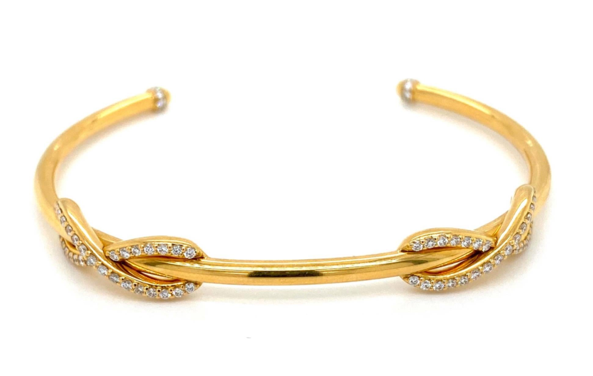 Tiffany & Co. Diamond 18k Yellow Gold Double Infinity Cuff Bangle Bracelet In Excellent Condition In Boca Raton, FL