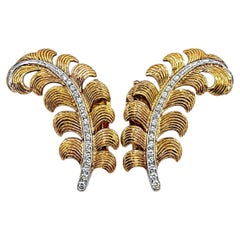 Tiffany & Co. Diamond & 14K Yellow Gold Feather Clip Earrings