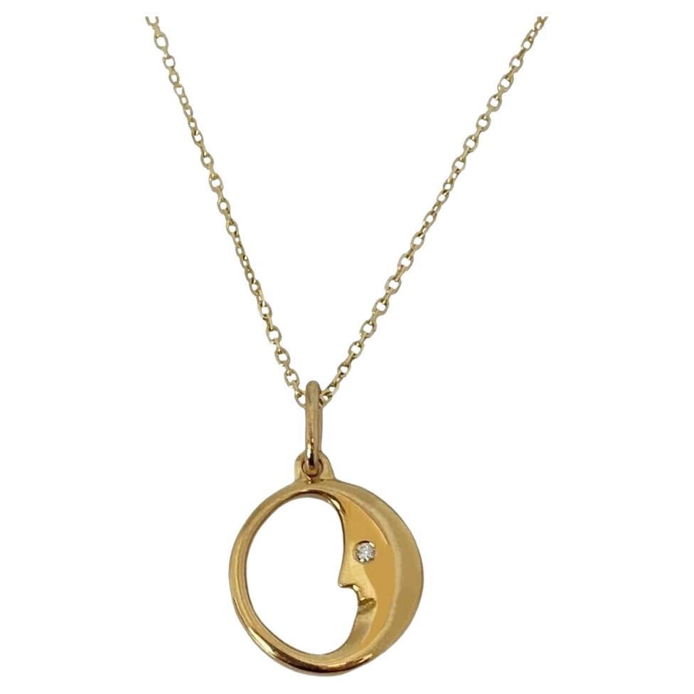 Tiffany & Co. Diamond 18k Yellow Gold Moon Round Pendant Charm For Sale