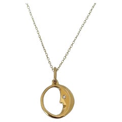 Tiffany 
Co. Diamond 18k Yellow Gold Moon Round Pendant Charm