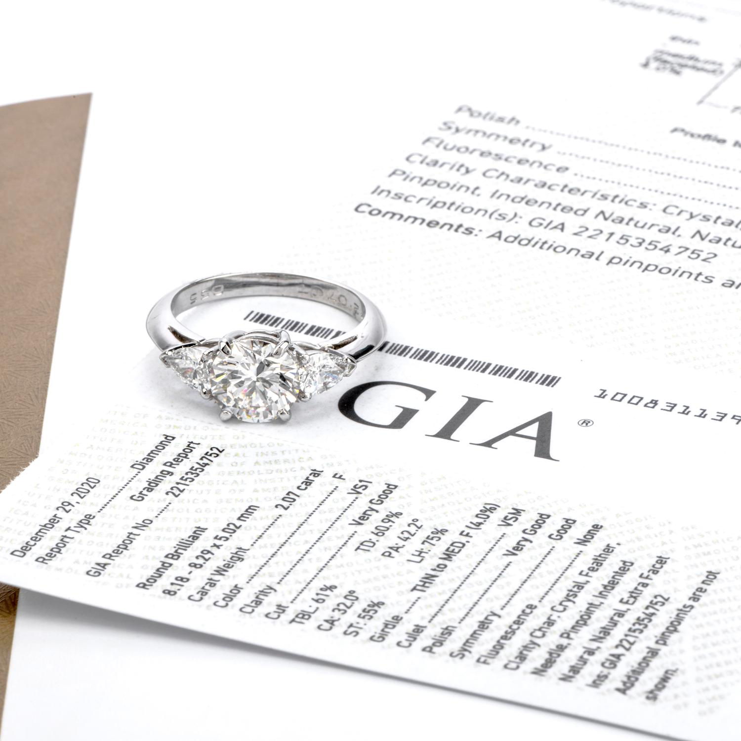 Tiffany & Co. Diamant 2,07 Karat F VS 1Platin Verlobungsring mit drei Steinen 3