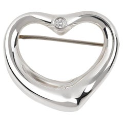 Tiffany 
Co. Diamond Accent Sterling Silver Elsa Peretti Open Heart Brooch