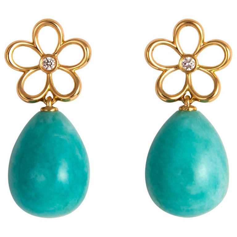 Tiffany and Co. Diamond and Amazonite Drop Earrings at 1stDibs