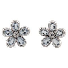 Tiffany & Co. Boucles d'oreilles fleurs de jardin en or blanc 18 carats diamant et aigue-marine