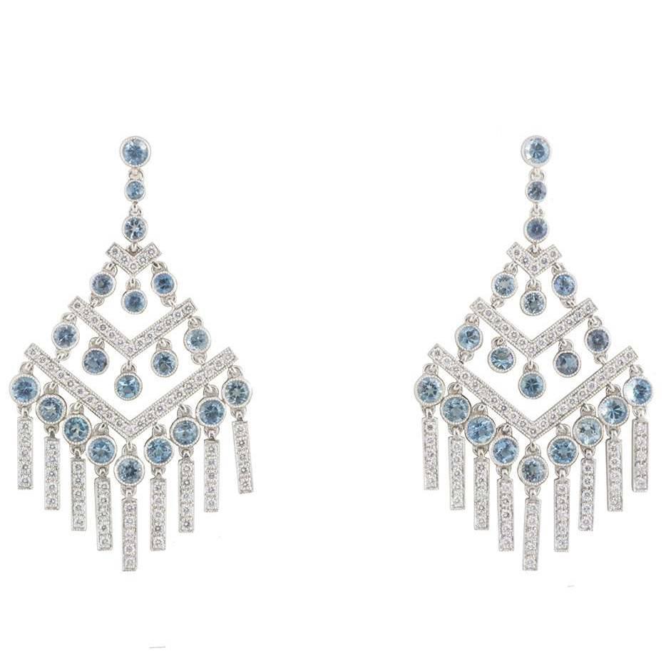 Tiffany & Co. Diamond and Aquamarine Jazz Chevron Earrings