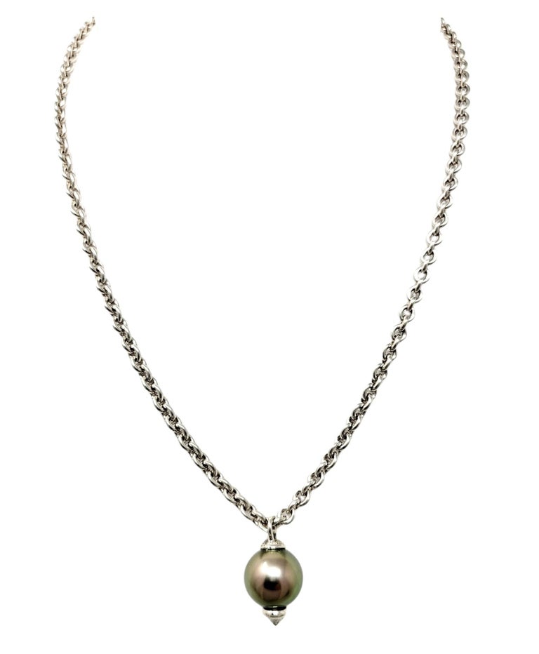 Tiffany & Co. Diamond and Cultured Tahitian Pearl Pendant Necklace in White Gold For Sale 5
