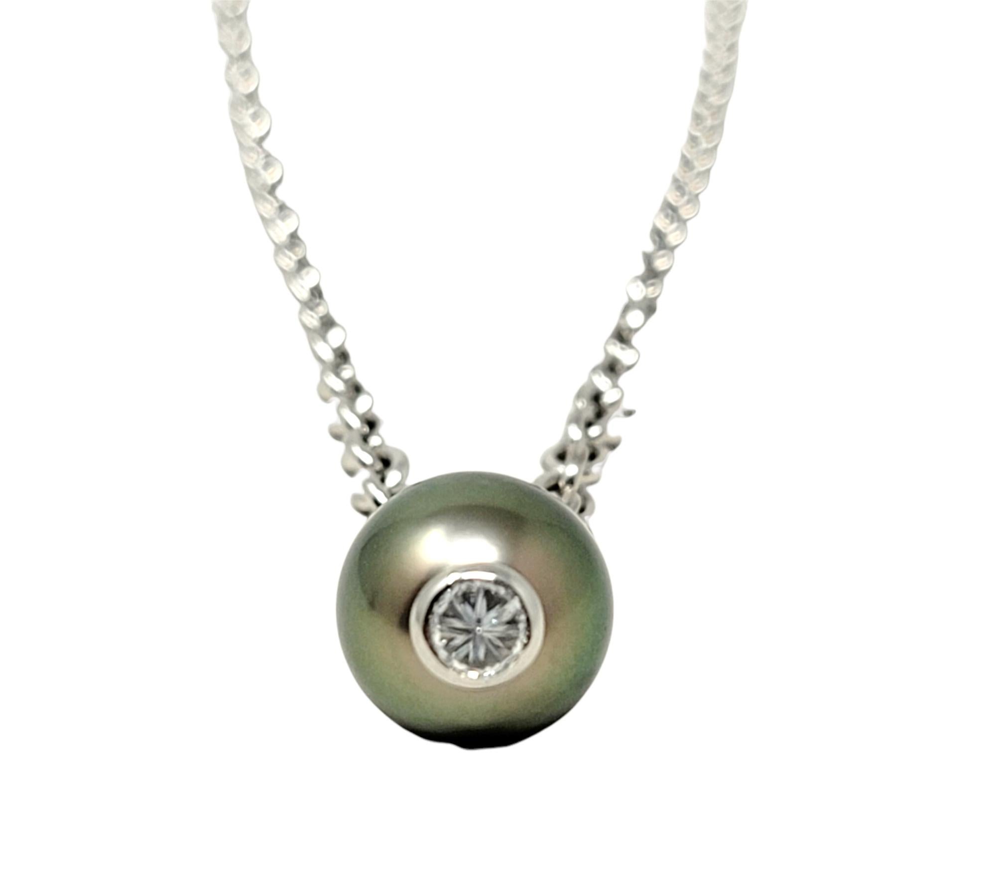 Contemporary Tiffany & Co. Diamond and Cultured Tahitian Pearl Pendant Necklace in White Gold