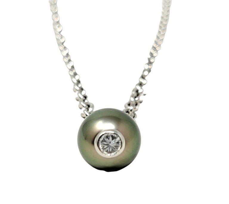 Women's Tiffany & Co. Diamond and Cultured Tahitian Pearl Pendant Necklace in White Gold For Sale