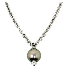 Tiffany & Co. Diamond and Cultured Tahitian Pearl Pendant Necklace in White Gold