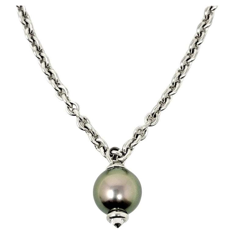 Tiffany & Co. Diamond and Cultured Tahitian Pearl Pendant Necklace in White Gold For Sale