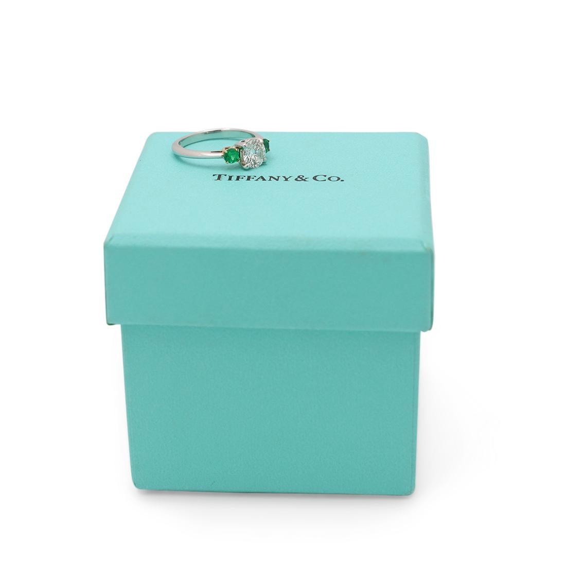 Brilliant Cut Tiffany & Co. Diamond and Emerald Ring