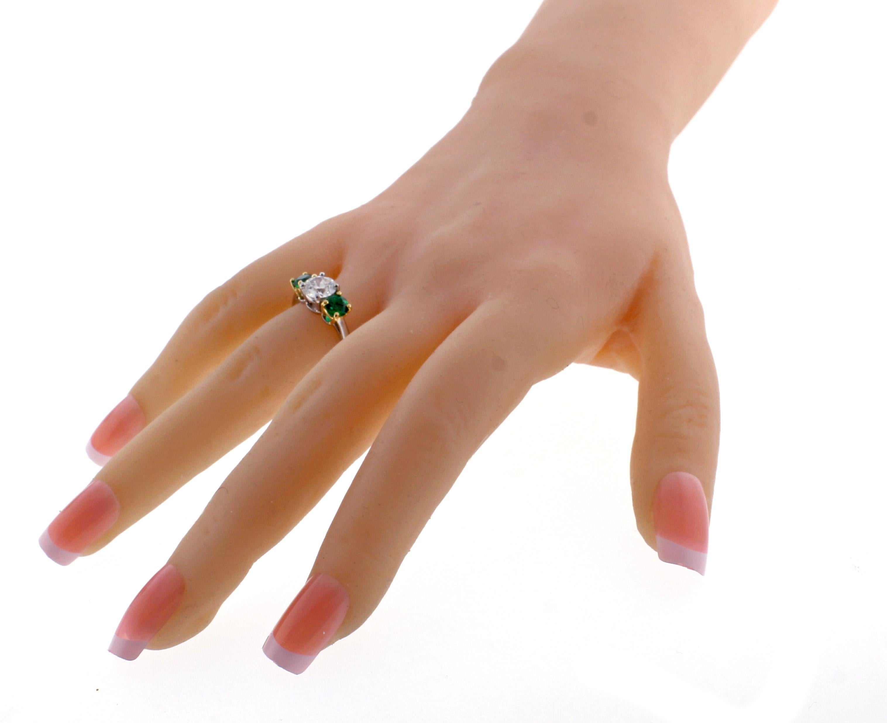 Women's or Men's Tiffany & Co. Diamond and Emerald Three-Stone Ring