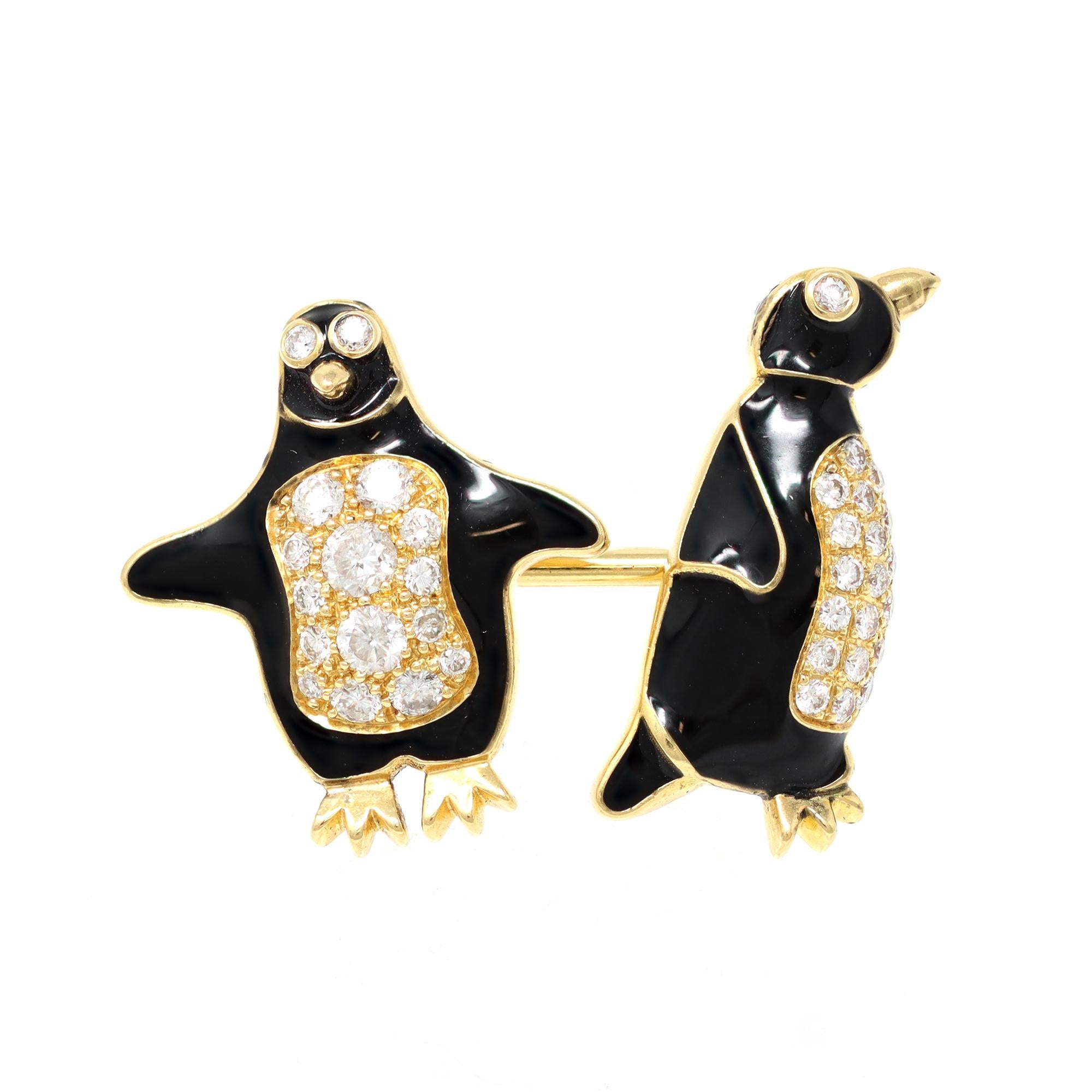 Modern Tiffany & Co. Diamond and Enamel Penguin Cufflink and Studs Set in 18 Karat Gold