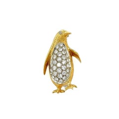 Tiffany & Co. Diamond and Gold Penguin Vintage Brooch Pin Estate Fine Jewelry