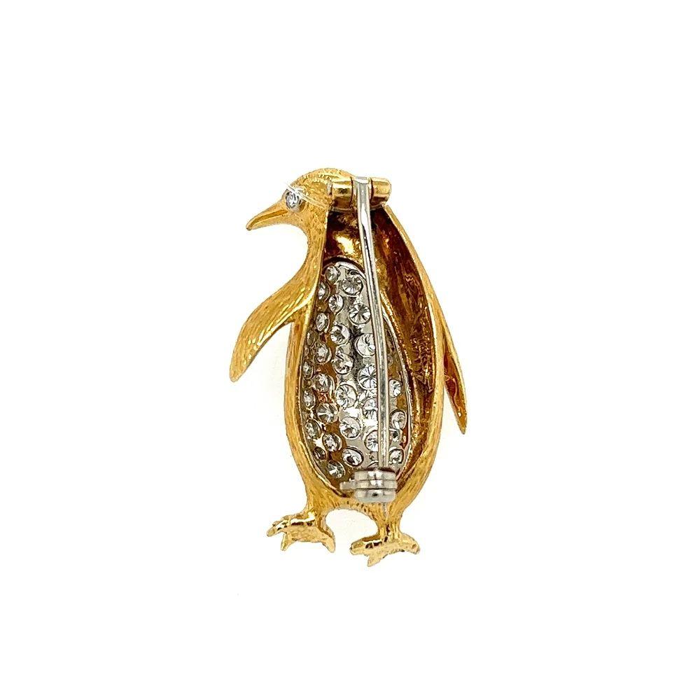 Tiffany and Co. Diamond and Gold Penguin Vintage Brooch Pin Estate Fine Jewelry For Sale at 1stDibs
