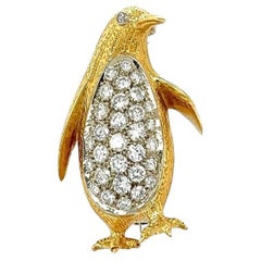 Tiffany & Co. Diamond and Gold Penguin Vintage Brooch Pin Estate Fine Jewelry