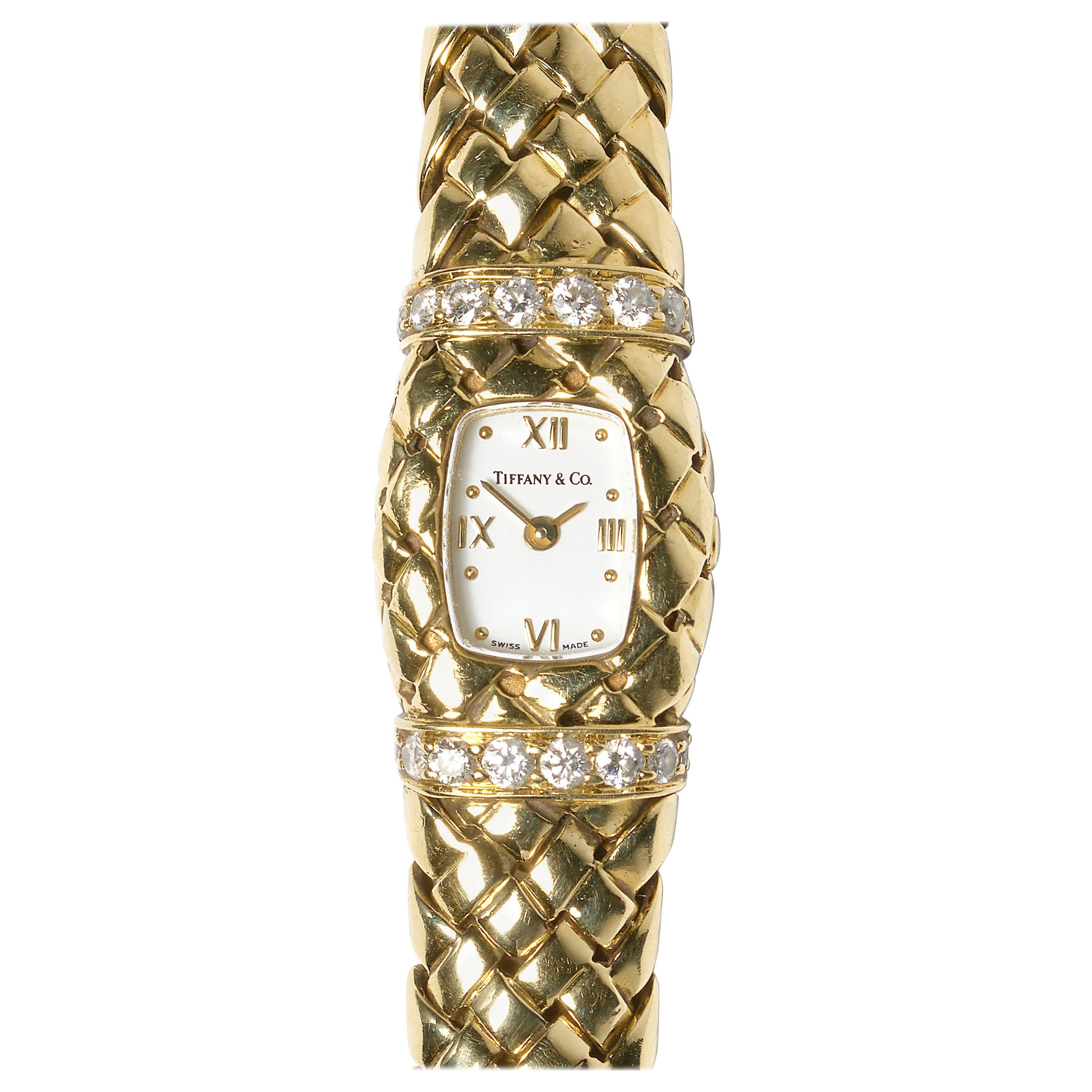 Tiffany & Co. Diamond and Gold "Vannerie" Wristwatch For Sale