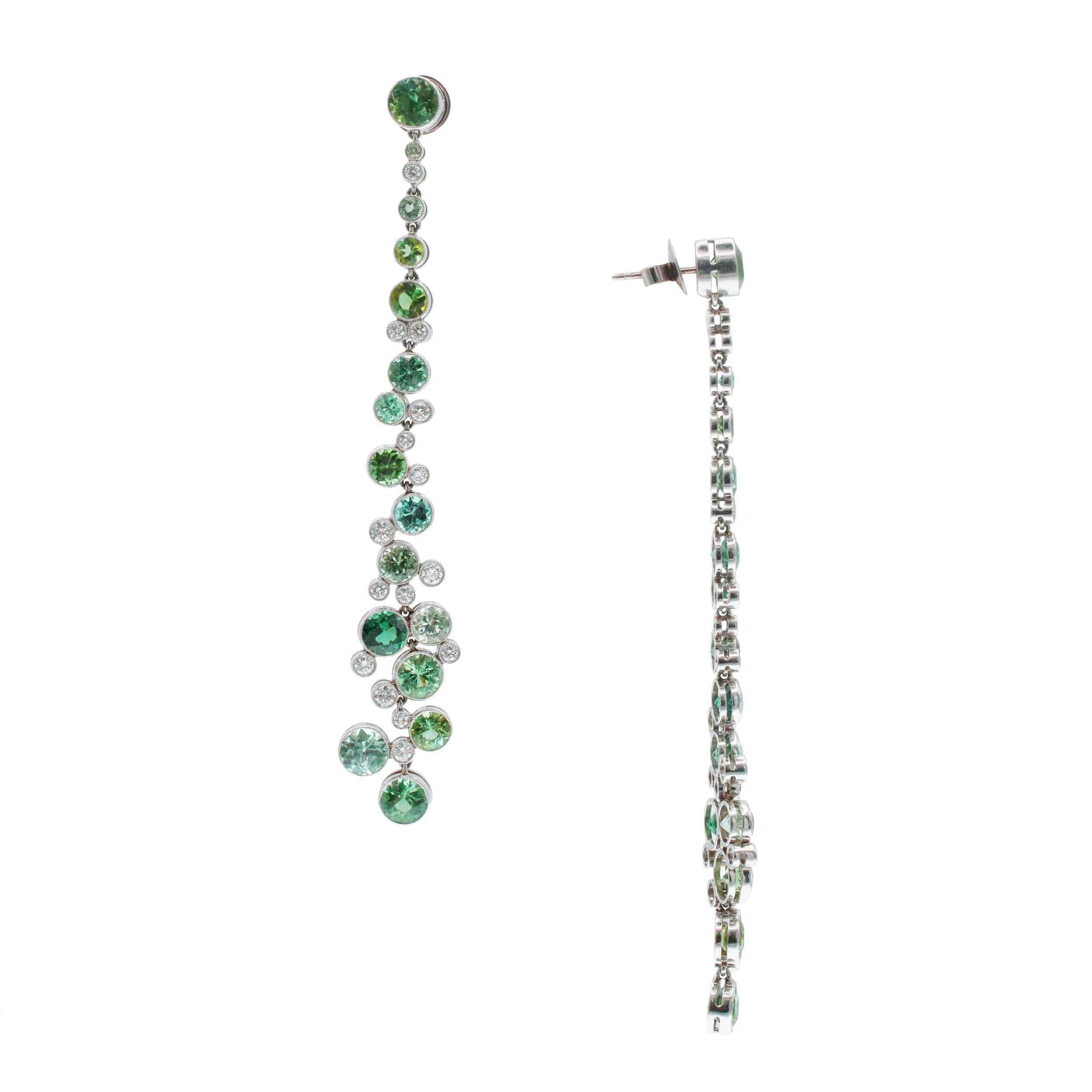 Artist Tiffany & Co. Diamond And Green Tourmaline Drop Earrings In Platinum For Sale