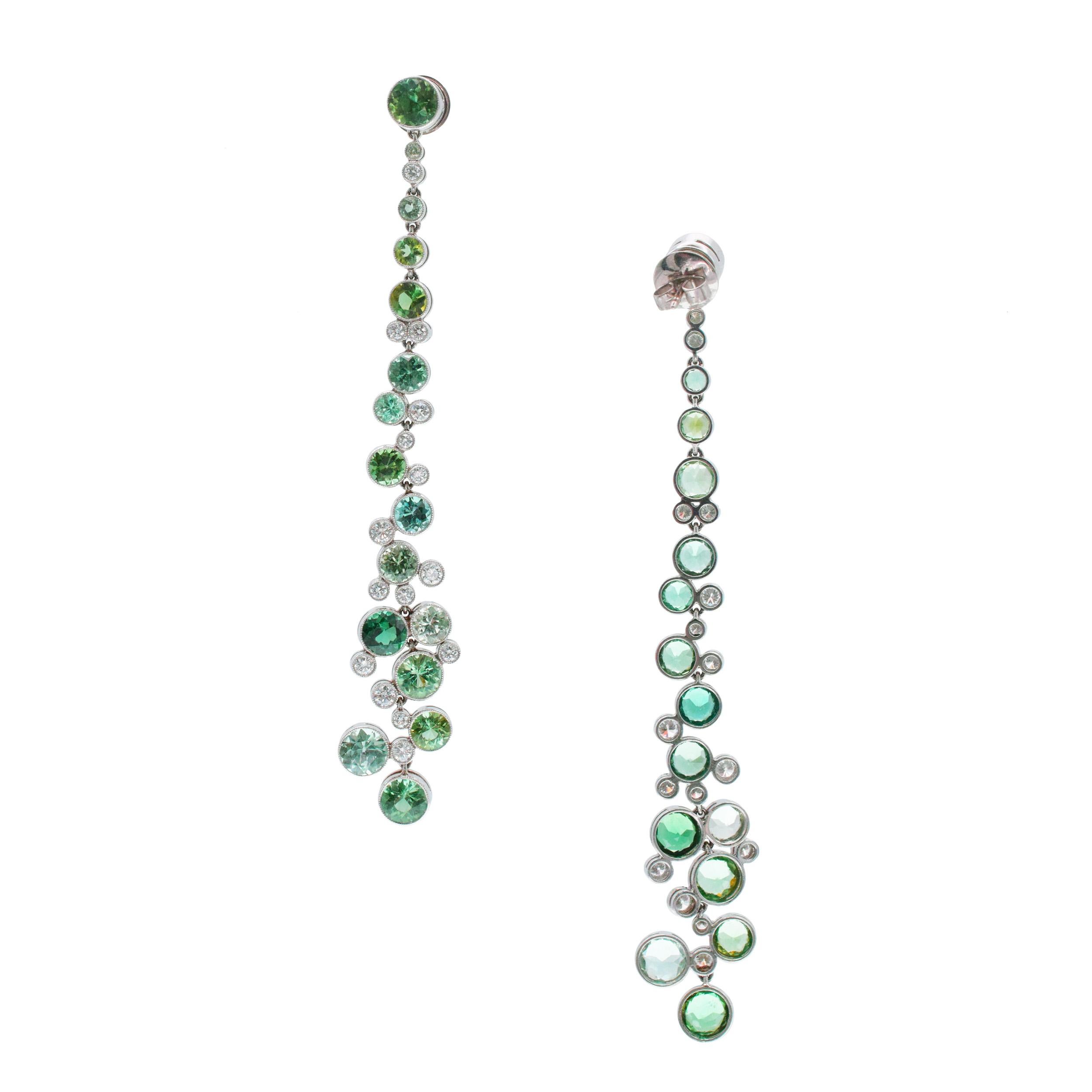 Round Cut Tiffany & Co. Diamond And Green Tourmaline Drop Earrings In Platinum For Sale