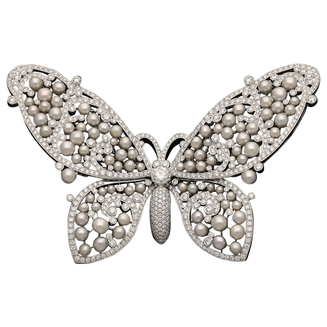 Tiffany & Co. Diamond and Keshi Pearl Butterfly Brooch Circa 2012