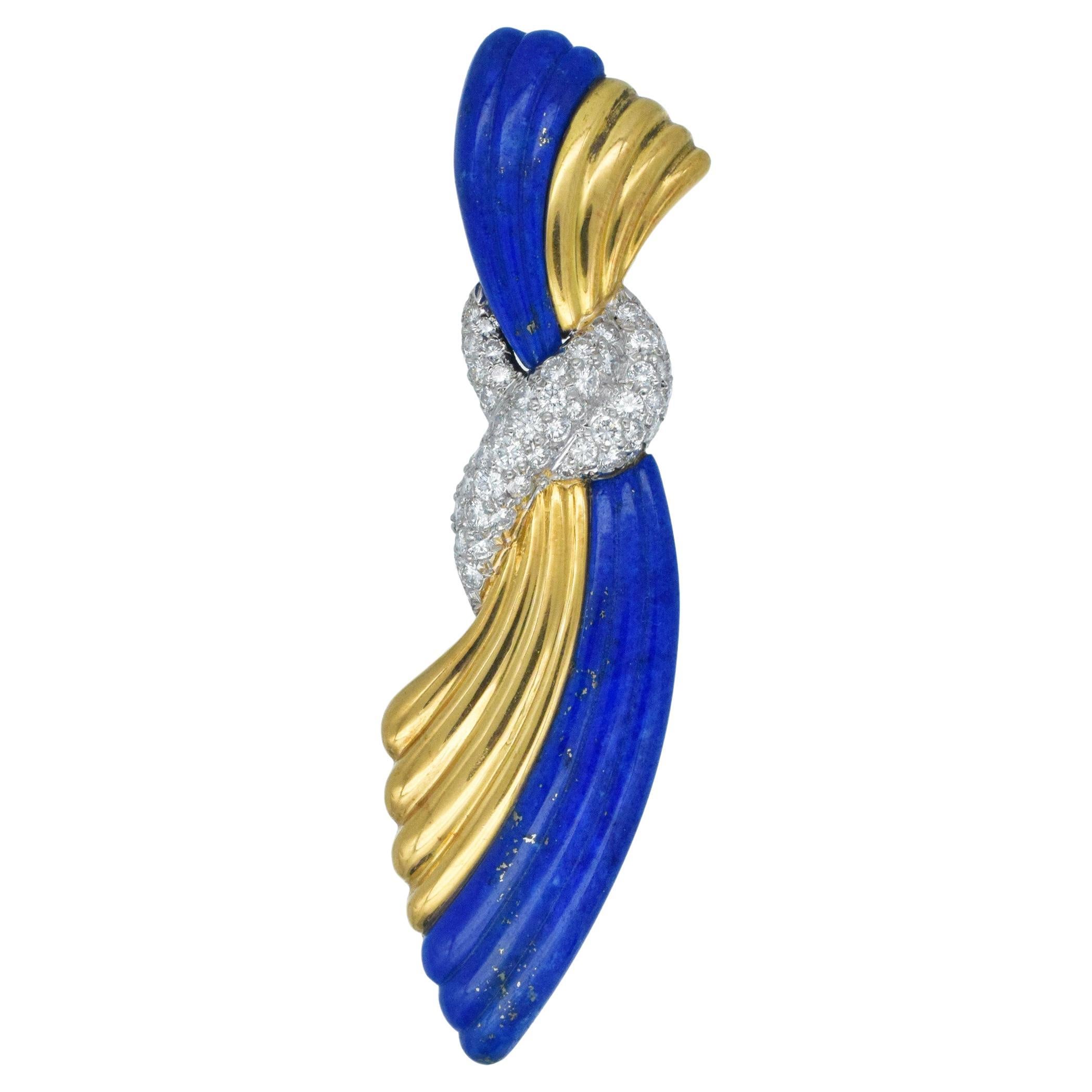 TIFFANY 
CO. Broche en diamant et lapis-lazuli Swag Design en vente