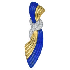TIFFANY & CO. Broche en diamant et lapis-lazuli Swag Design