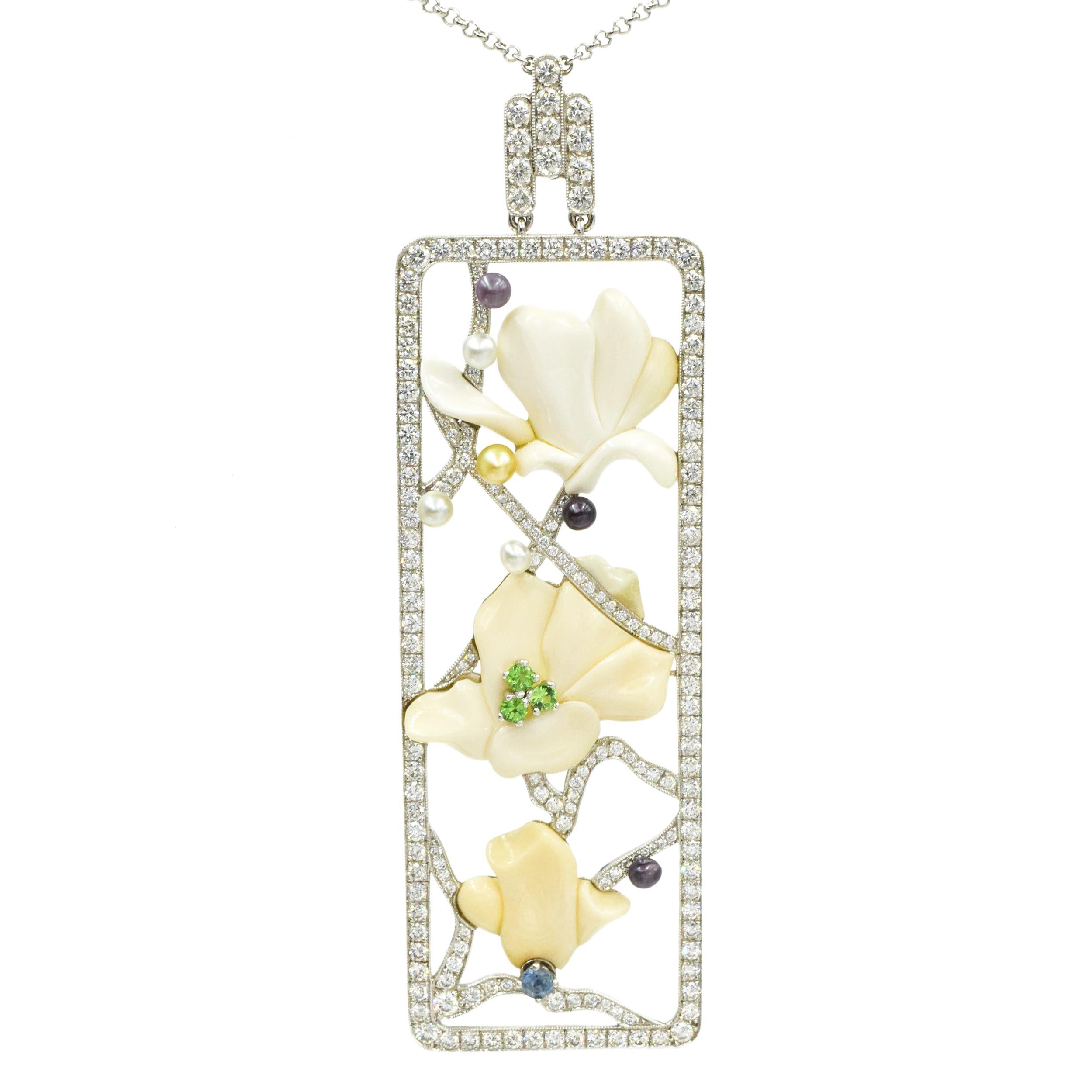 Tiffany & Co. Diamond and Multi-Gem 'Magnolia' Pendant Necklace in Platinum 4