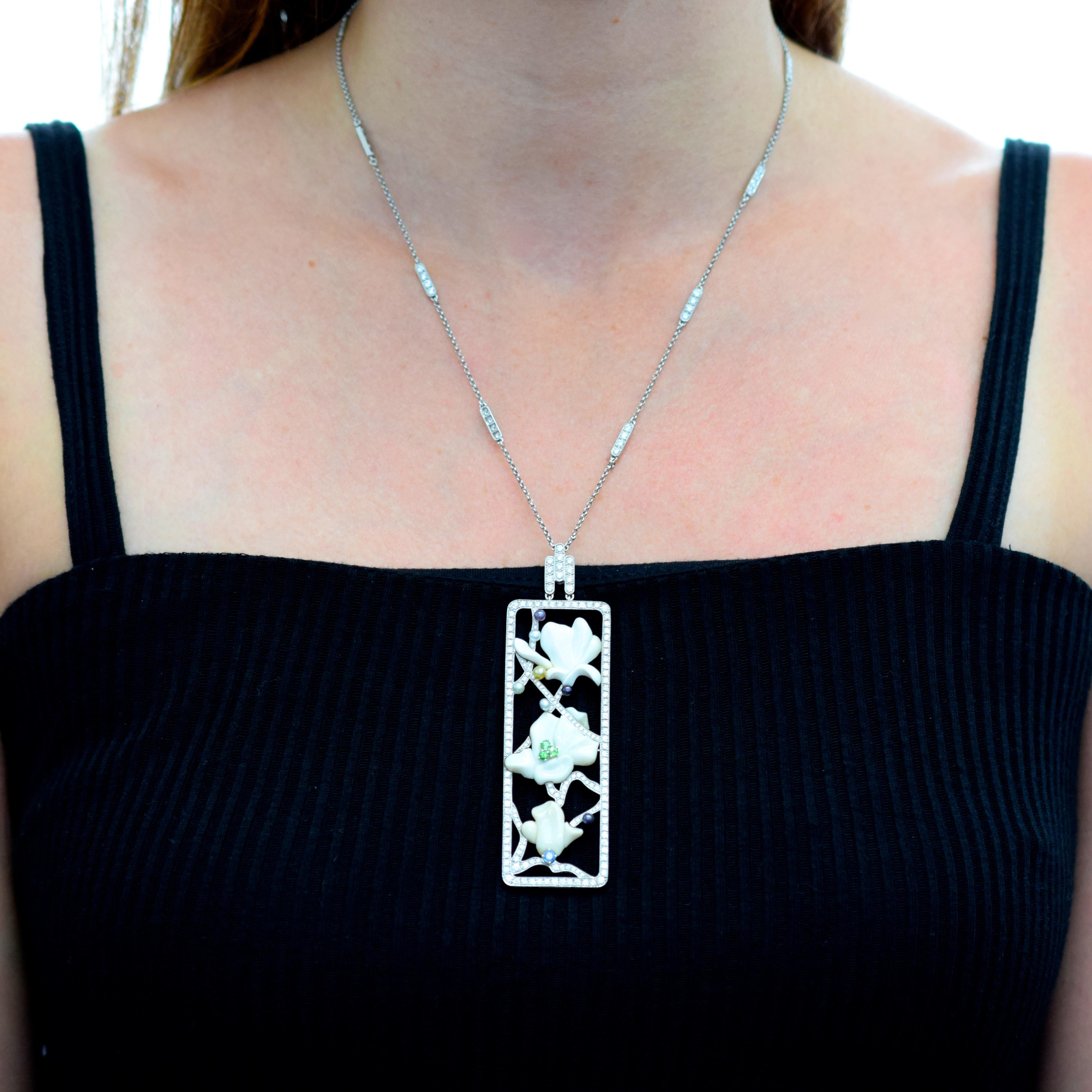 Artist Tiffany & Co. Diamond and Multi-Gem 'Magnolia' Pendant Necklace in Platinum