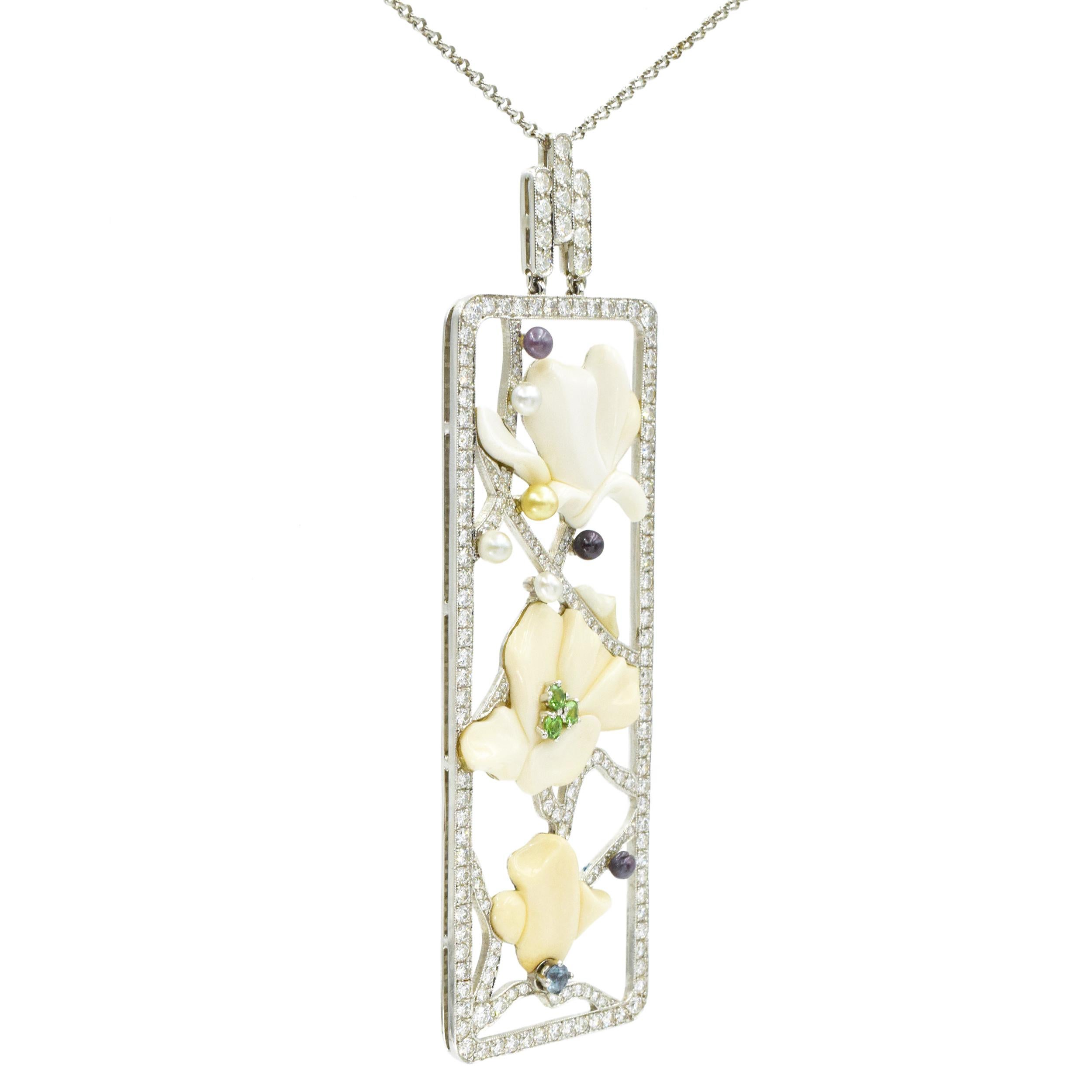 Tiffany & Co. Diamond and Multi-Gem 'Magnolia' Pendant Necklace in Platinum 1