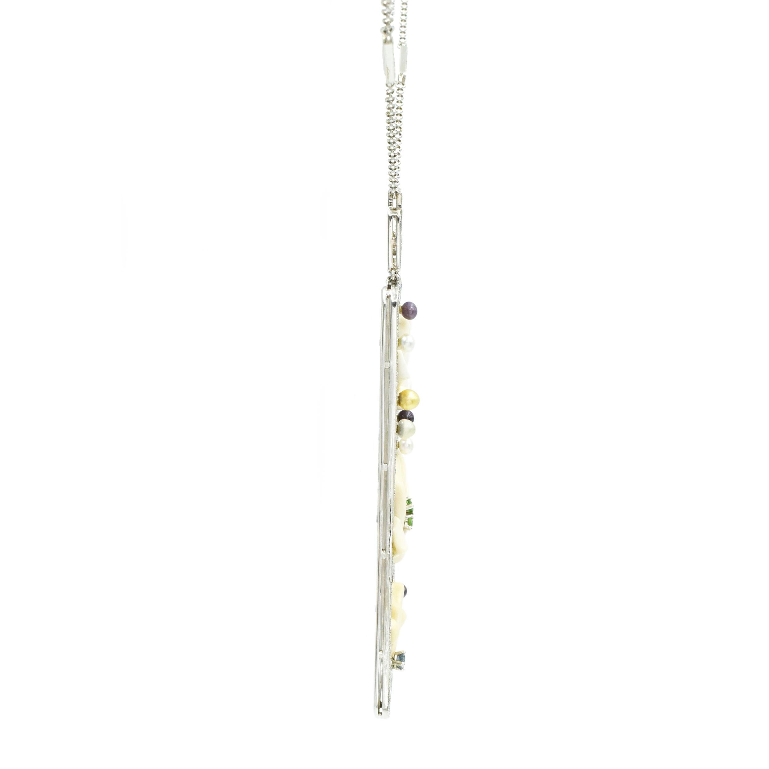 Tiffany & Co. Diamond and Multi-Gem 'Magnolia' Pendant Necklace in Platinum 3