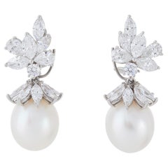 Tiffany & Co. Diamond and Pearl Detachable Drop Ear Clips