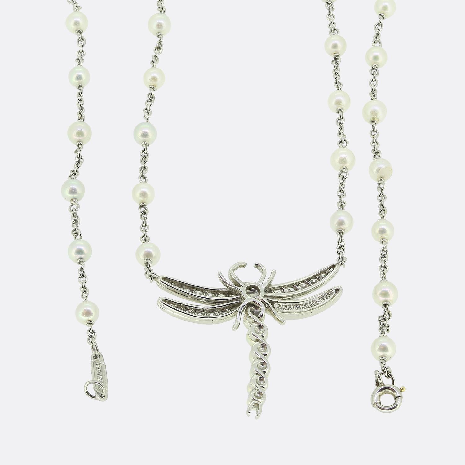 Bead Tiffany & Co. Diamond and Pearl Dragonfly Necklace