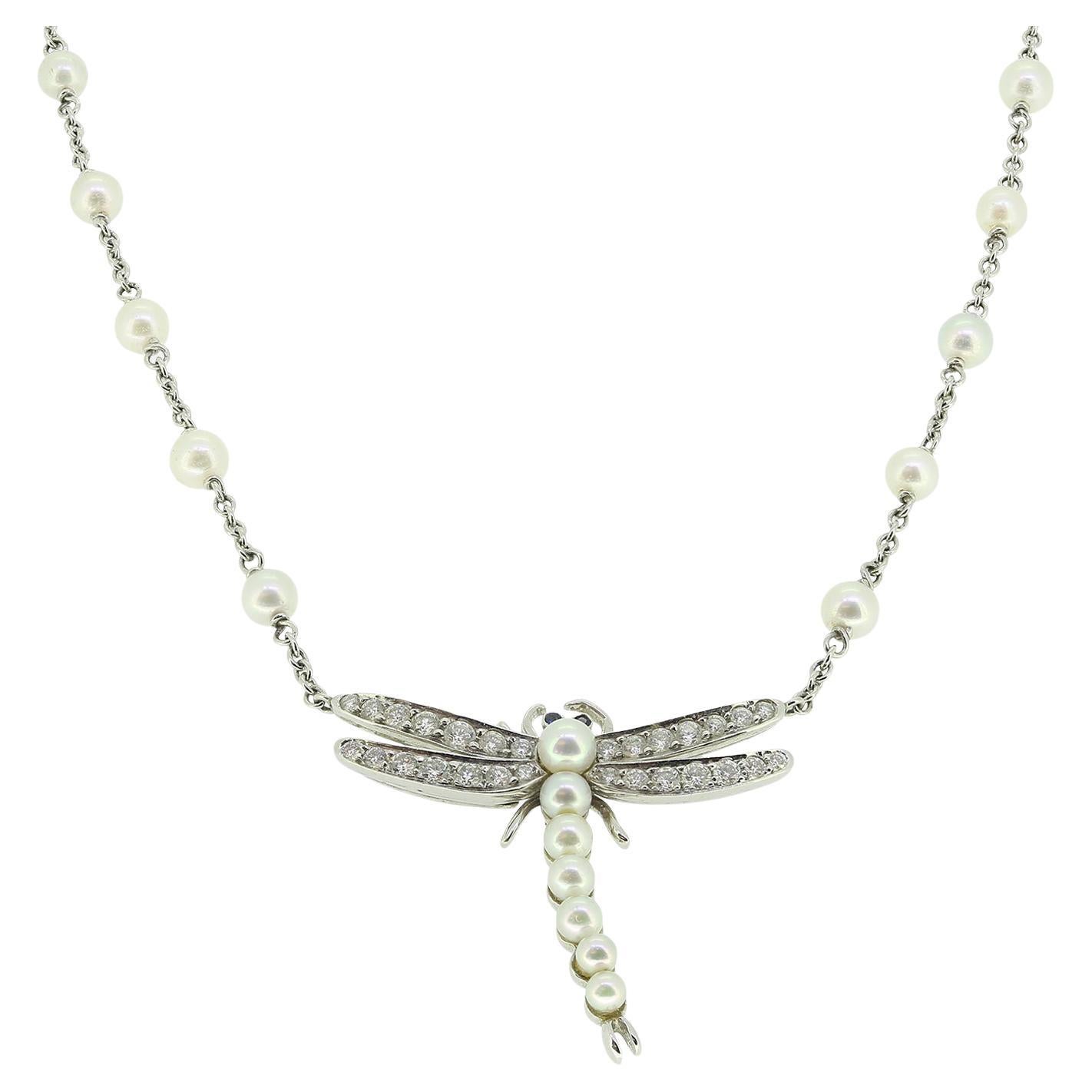 Tiffany & Co. Diamond and Pearl Dragonfly Necklace