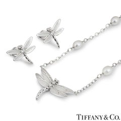 Tiffany & Co. Diamond and Pearl Dragonfly Pendant Necklace and Earrings Suite