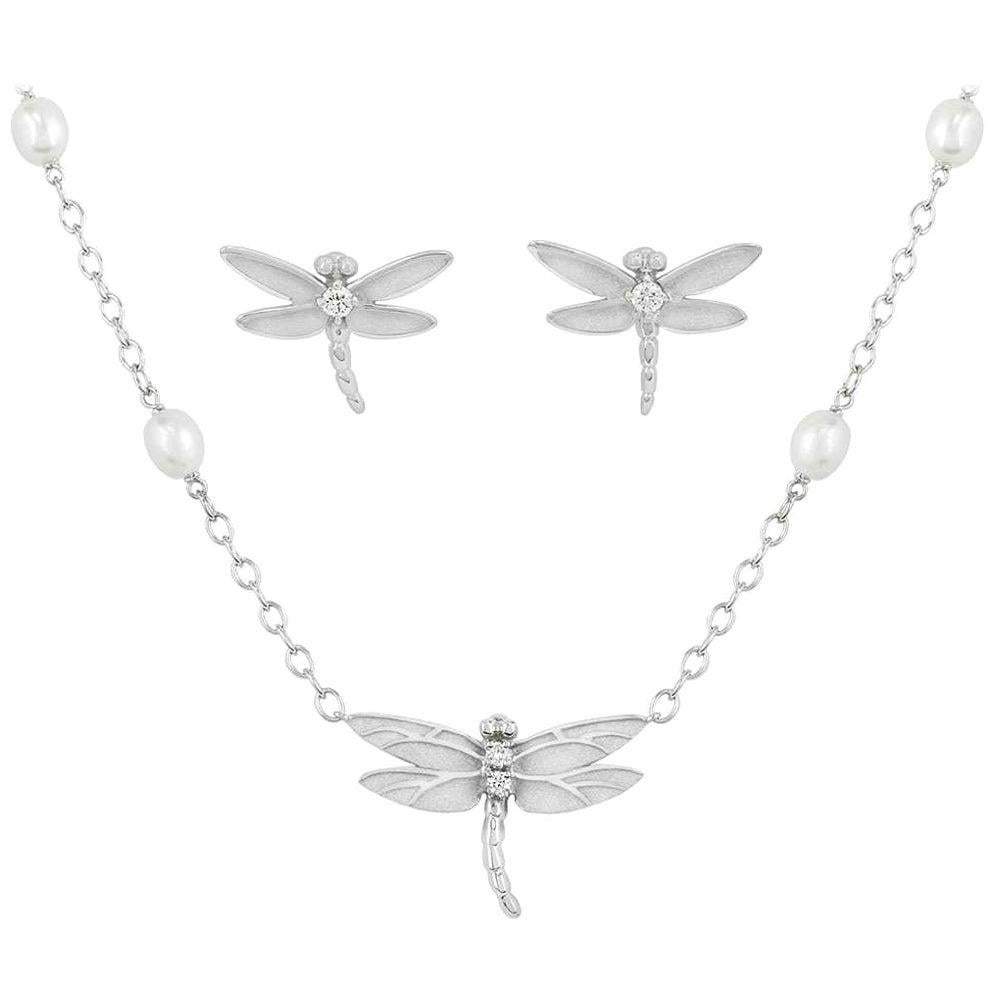 Tiffany & Co. Diamond and Pearl Dragonfly Pendant Necklace and Earrings Suite