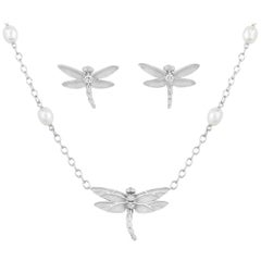 Collier et boucles d'oreilles avec pendentif libellule en diamants et perles:: Tiffany & Co