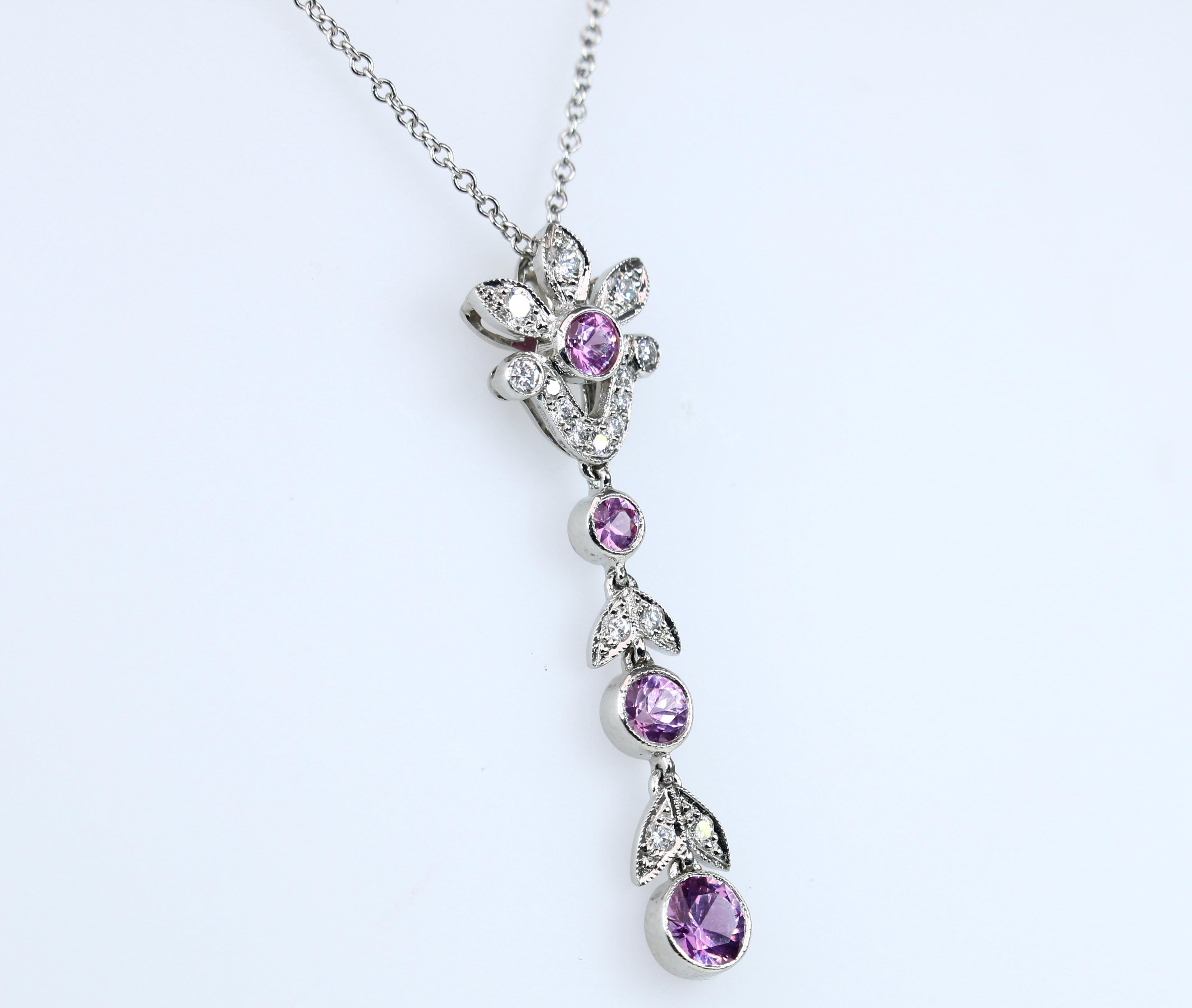 Modern Tiffany & Co. Diamond and Pink Sapphire Platinum Pendant Necklace For Sale