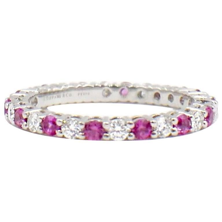 Tiffany & Co. Diamond and Pink Sapphires Shared-Setting Band Ring in Platinum