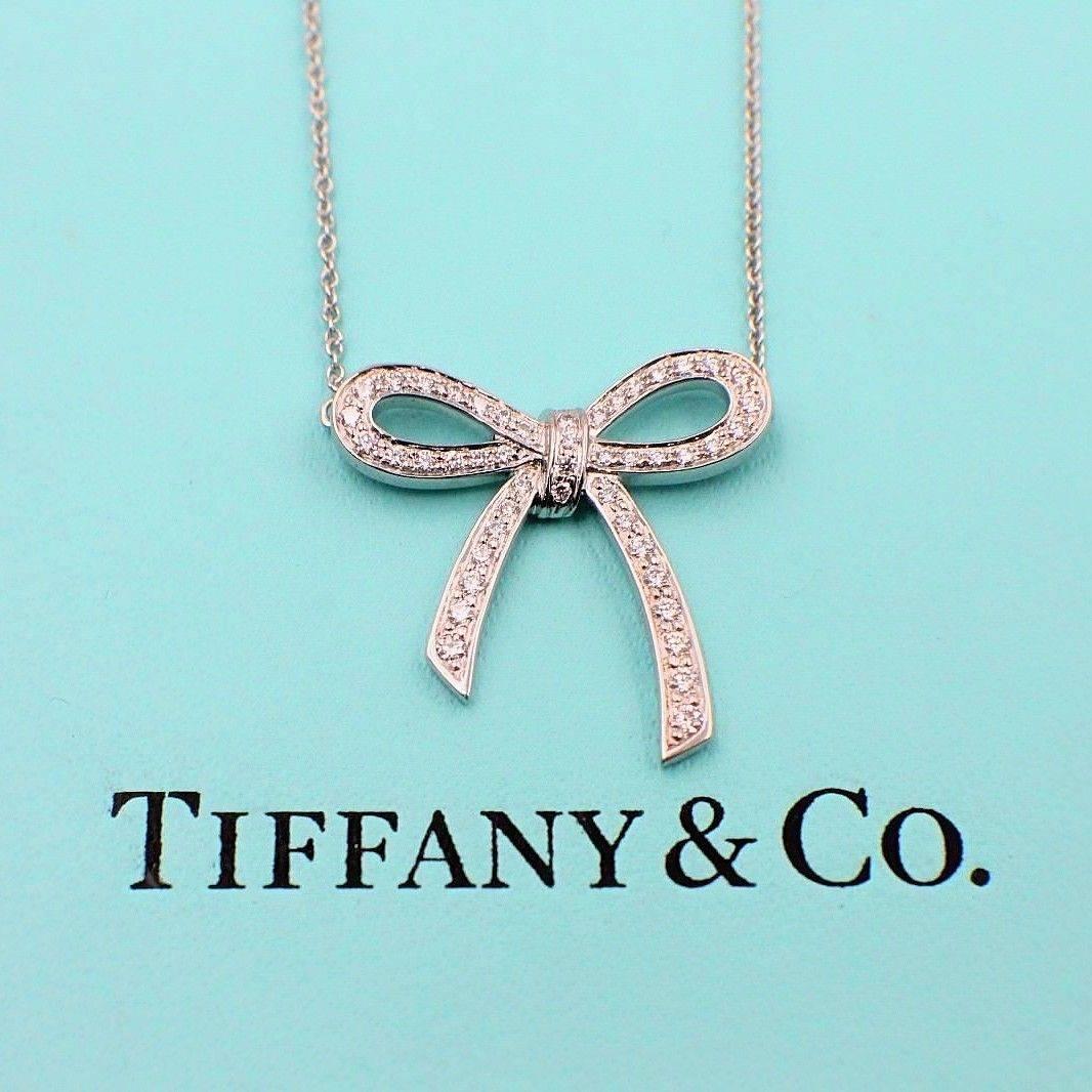 tiffany platinum diamond bow necklace