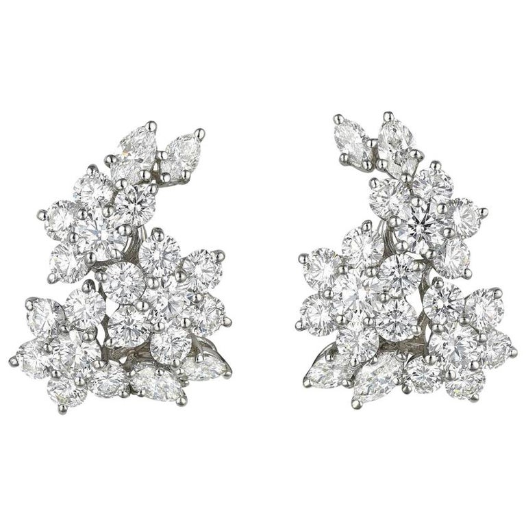 Tiffany and Co. Diamond and Platinum Clip Earrings 6.3 Carat at 1stDibs