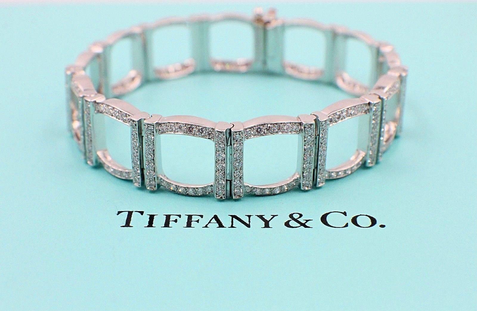 Tiffany & Co. Diamond and Platinum Open Square Link Bracelet Rounds 4.00 TCW 3